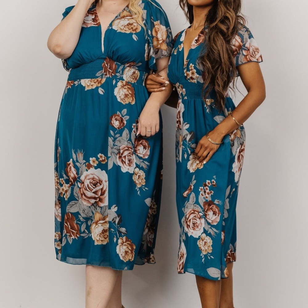 Baltic Born Sarah Smocked MIDI Dress Blue Floral